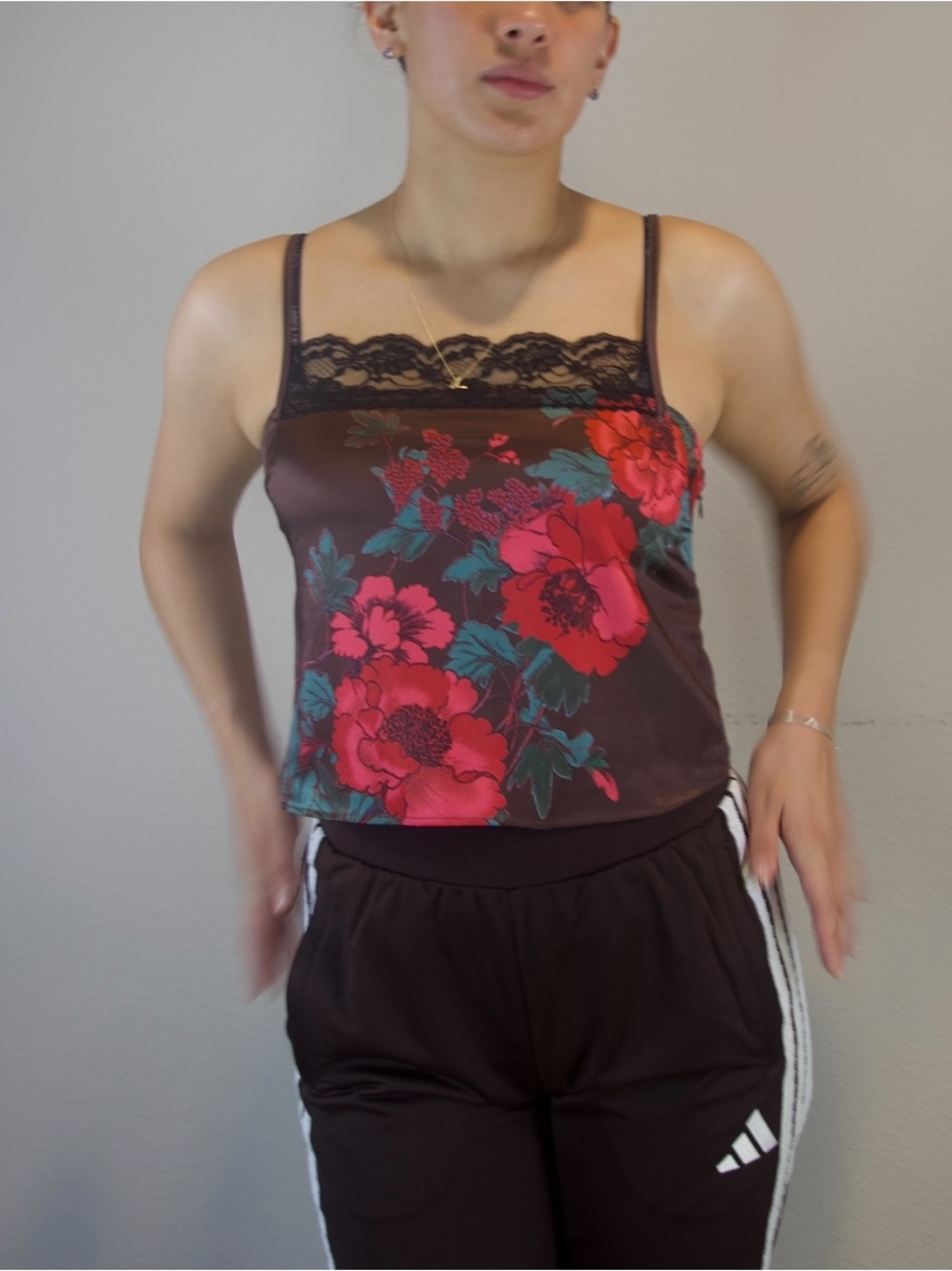 Free People Floral Print Lace Trim Camisole
